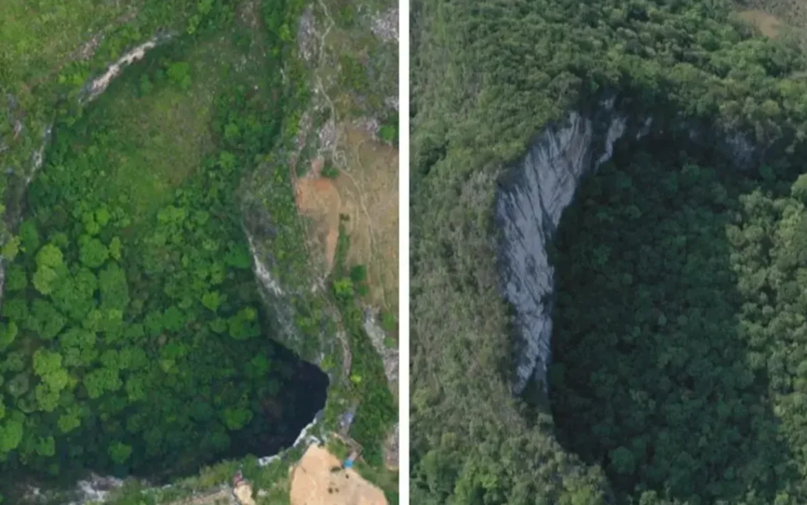 cavidades, na terra, poços, gigantes, tiānkēng;